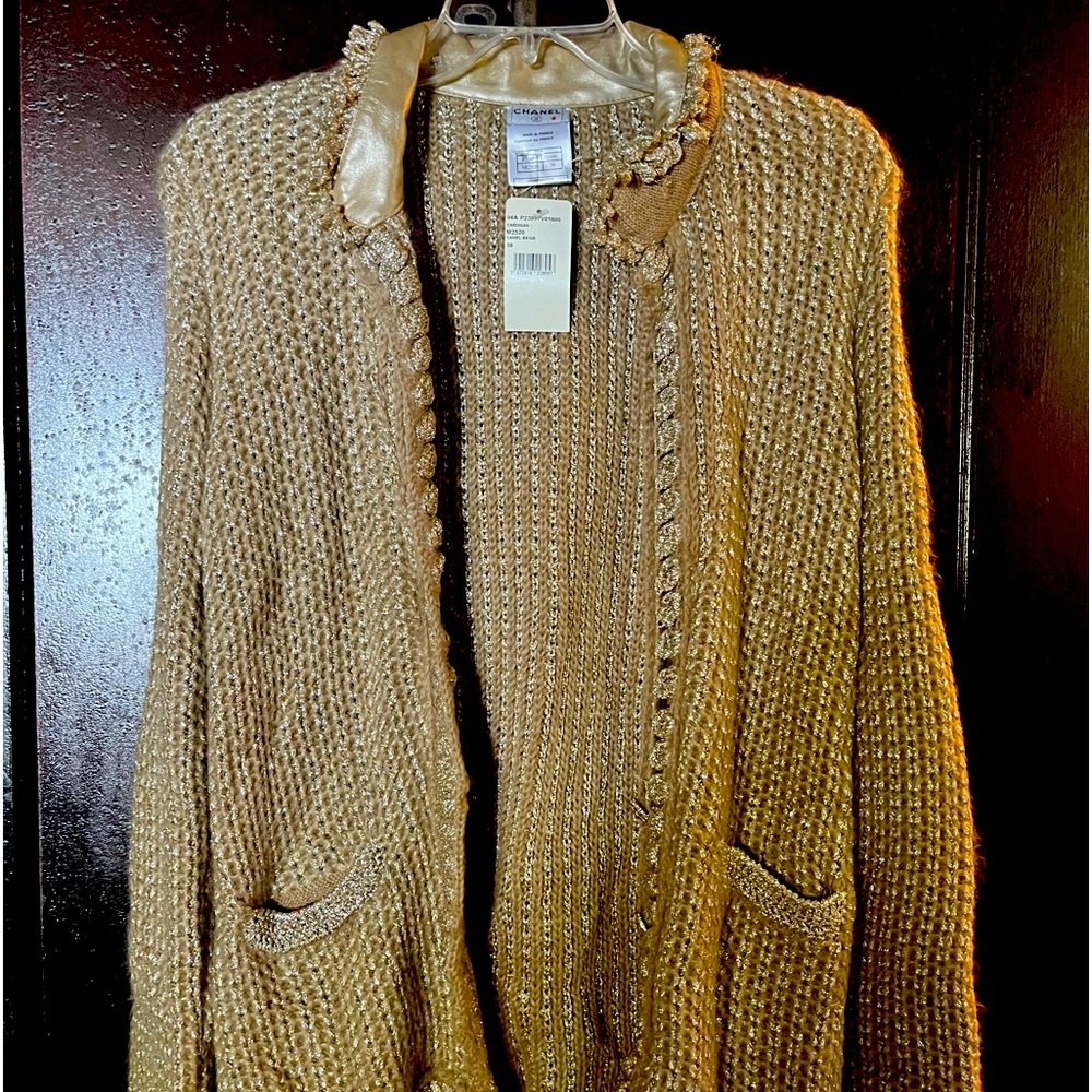 Chanel with tags gold lurex sweater with gold buttons. Size 38
